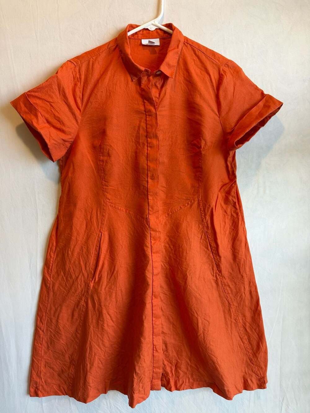 J. Jill Love Linen Zinnia Orange Saffron Shirt Dress  size Small 100% linen